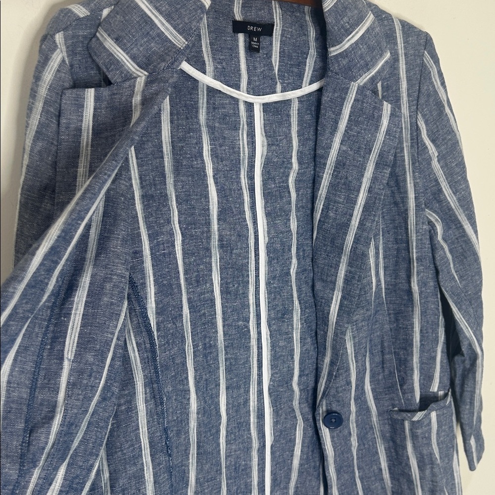 DREW Blue Linen Blend Striped Blazer Jacket Size Medium - Picture 15 of 16